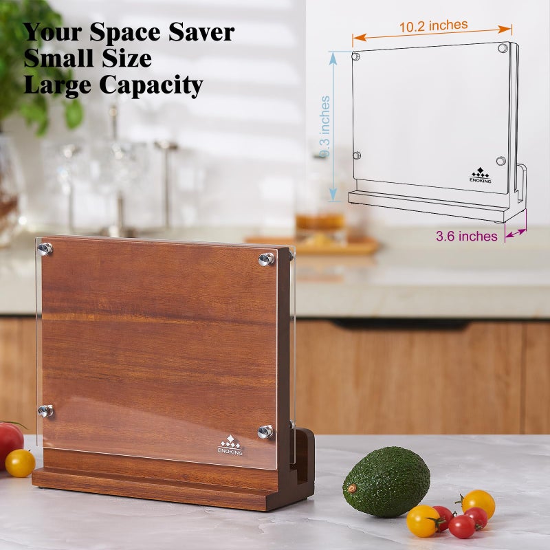 ENOKING Magnetic Knife Block with Acrylic Shield, Double Side Kitchen Knife Holder without Knives- Acacia Wood Universal Knife Storage Organizer with Powerful Magnet for Kitchen Counter - Image 2